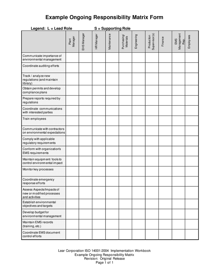 Responsibility Matrix Form In Word And Pdf Formats