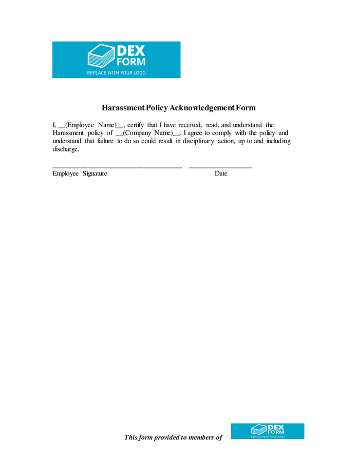 Harassment Policy Acknowledgement Form In Word And Pdf Formats