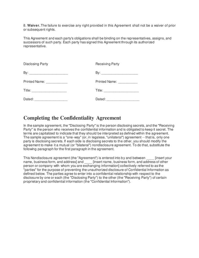 Basic Nondisclosure Agreement In Word And Pdf Formats Page 2 Of 4