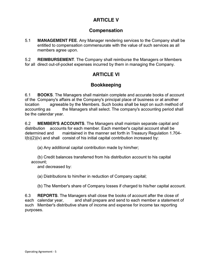 Texas LLC operating agreement in Word and Pdf formats page 5 of 11