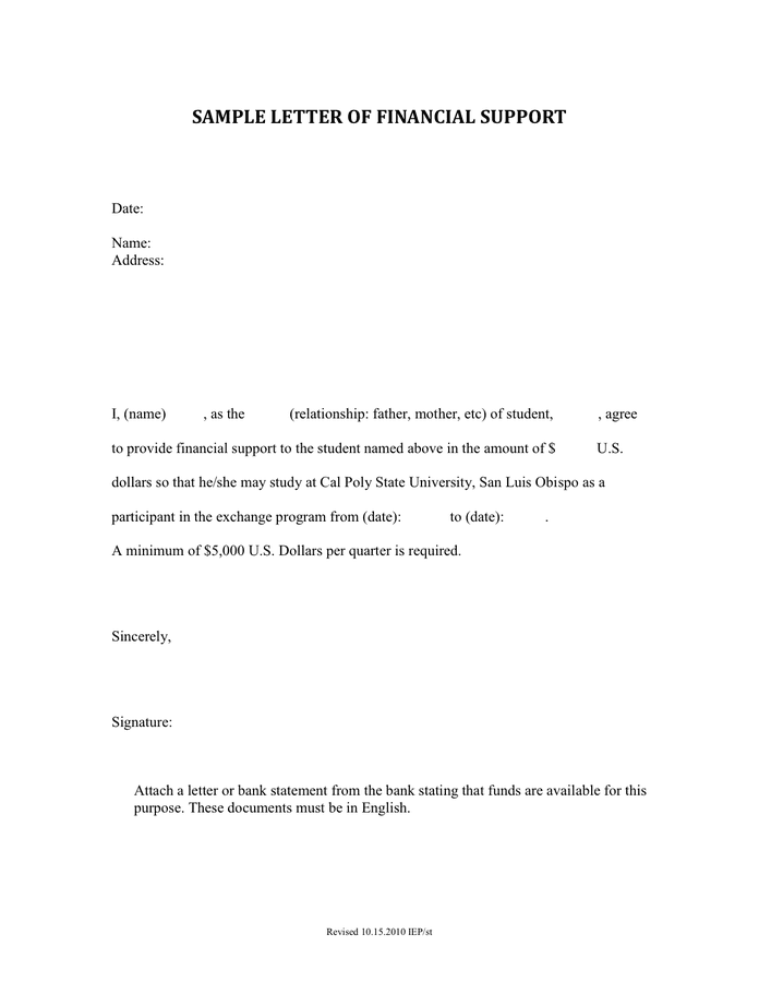 Letter of Support Sample - download free documents for PDF, Word and Excel