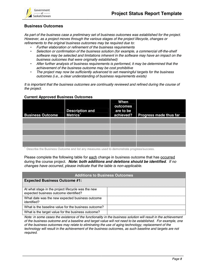 Project Monthly Status Report Template in Word and Pdf formats - page 8 ...