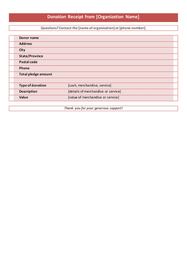 Donation Receipt In Word And Pdf Formats