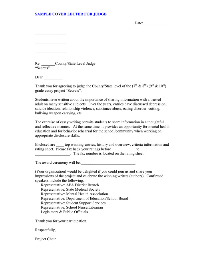 cover letter for judge in Word and Pdf formats