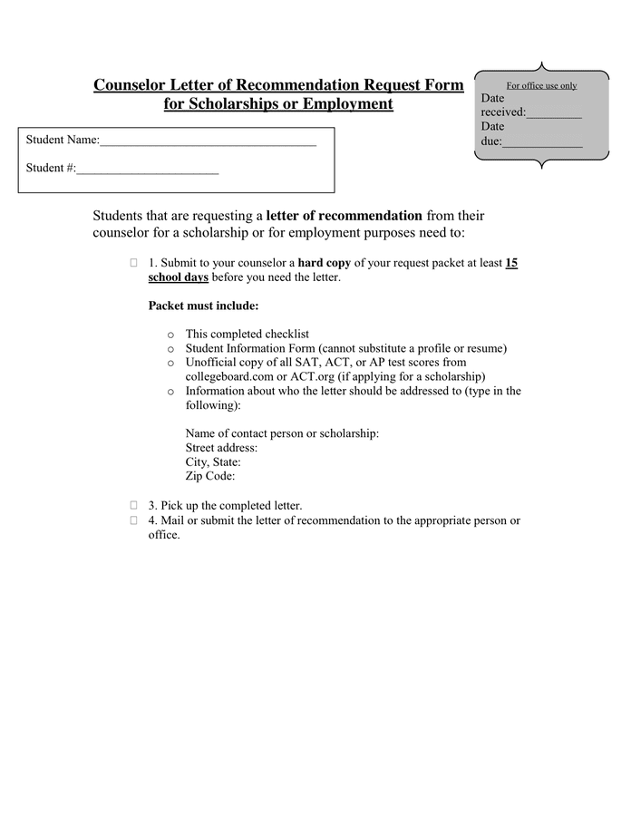 Letter Of Recommendation Request Form Template