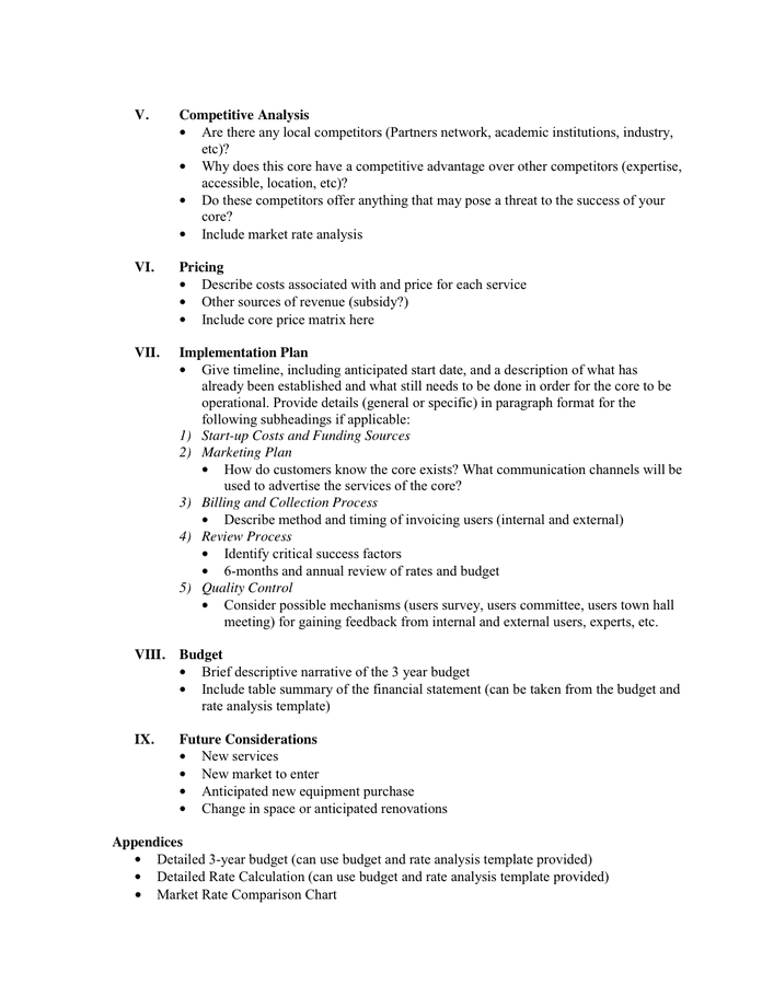 Business plan table of contents image