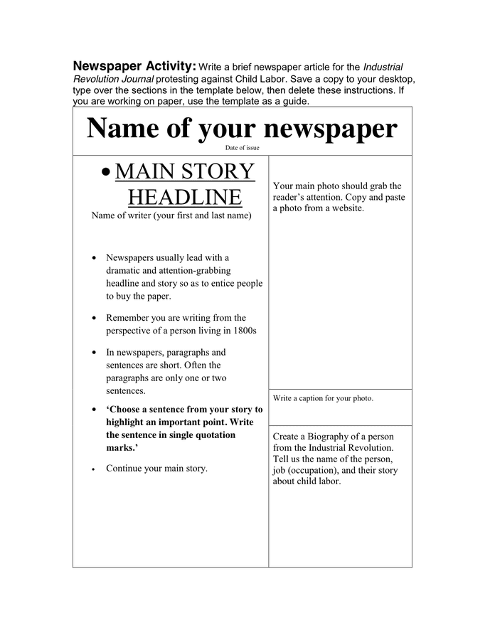 Newspaper template in Word and Pdf formats