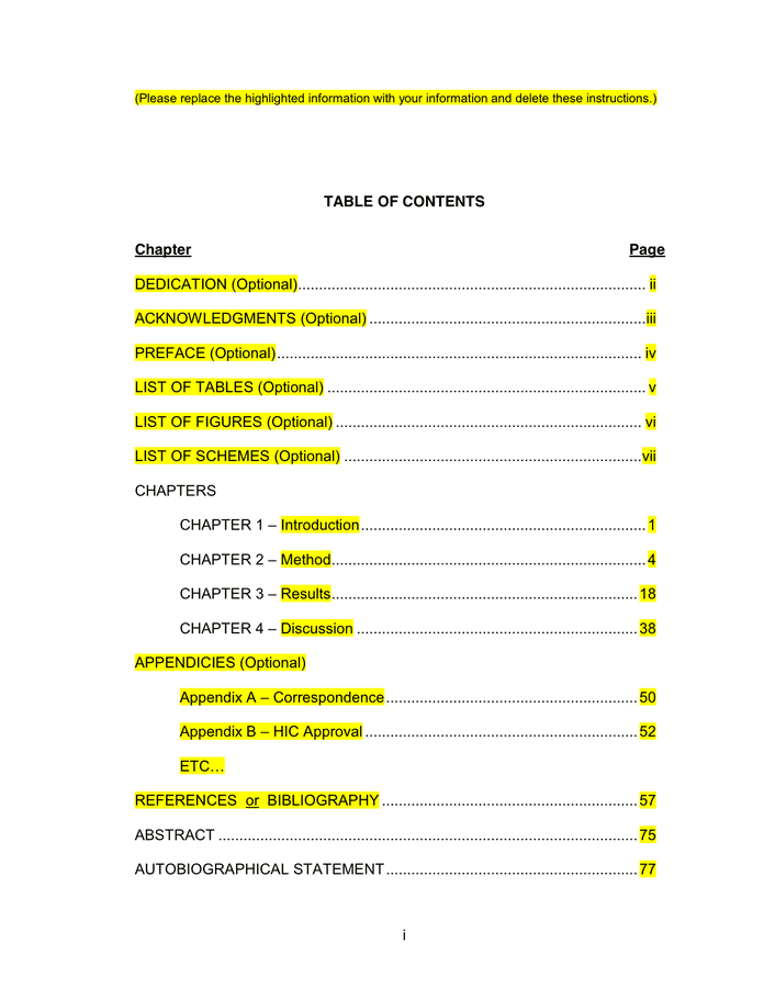 Mla Format Table Of Contents Sample Elcho Table