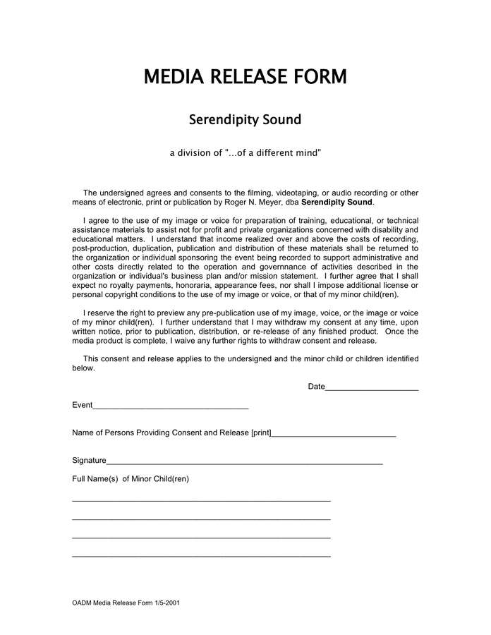 Media Release Form download free documents for PDF Word and Excel