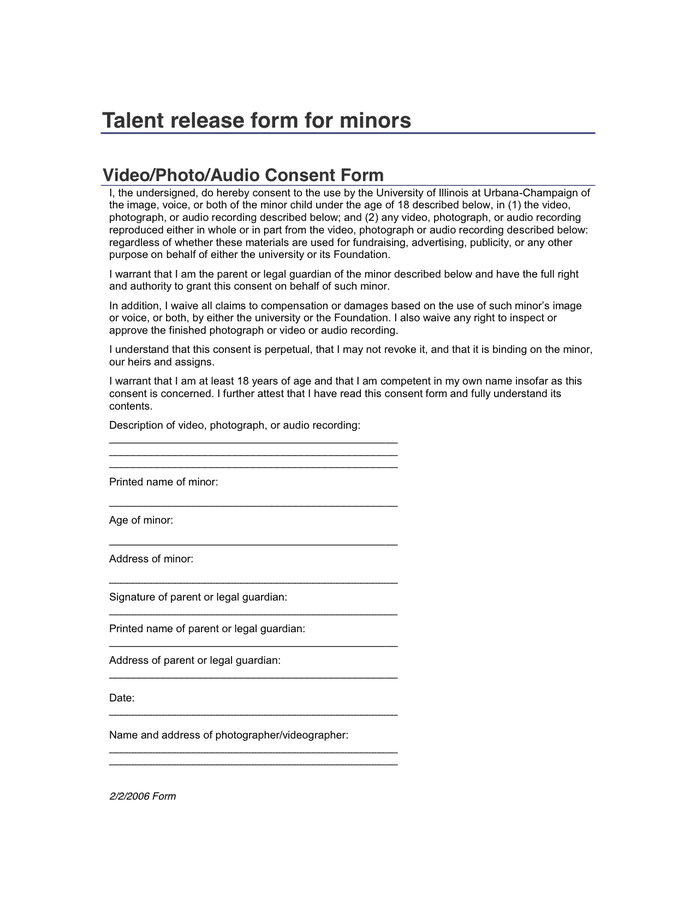 Model Release Form For Minors In Word And Pdf Formats