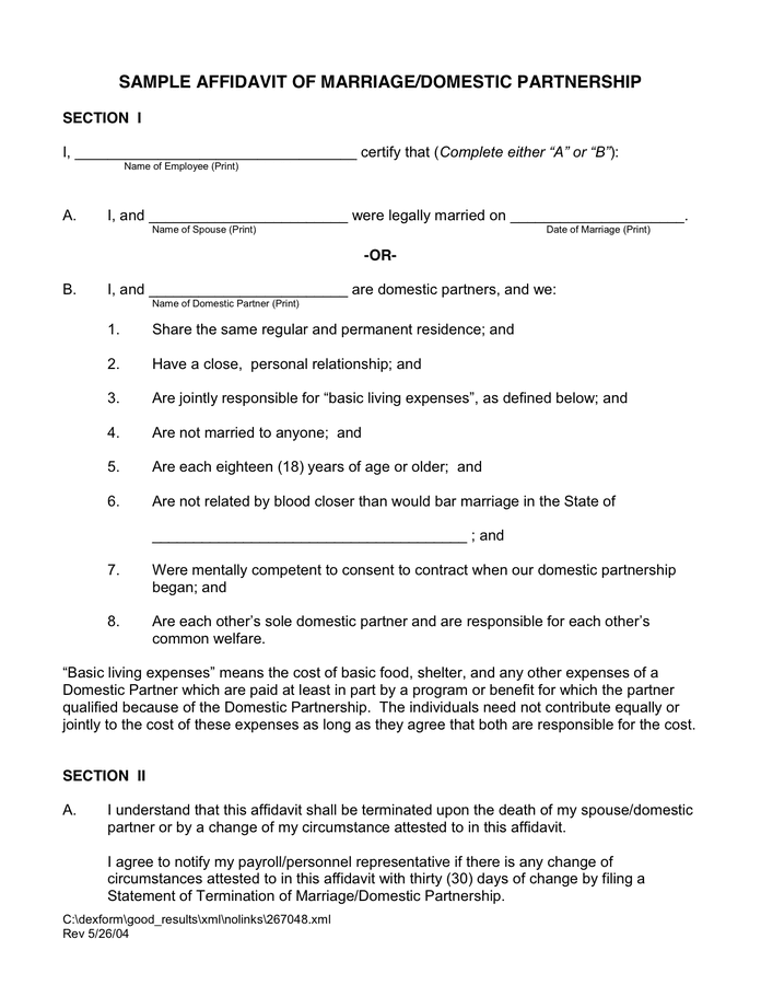 Domestic Partnership Affidavit Template