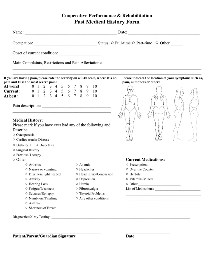 Past Medical History Form In Word And Pdf Formats