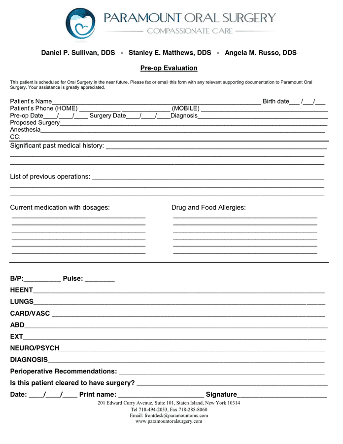 Surgical Medical Clearance Form in Word and Pdf formats page 2 of 2