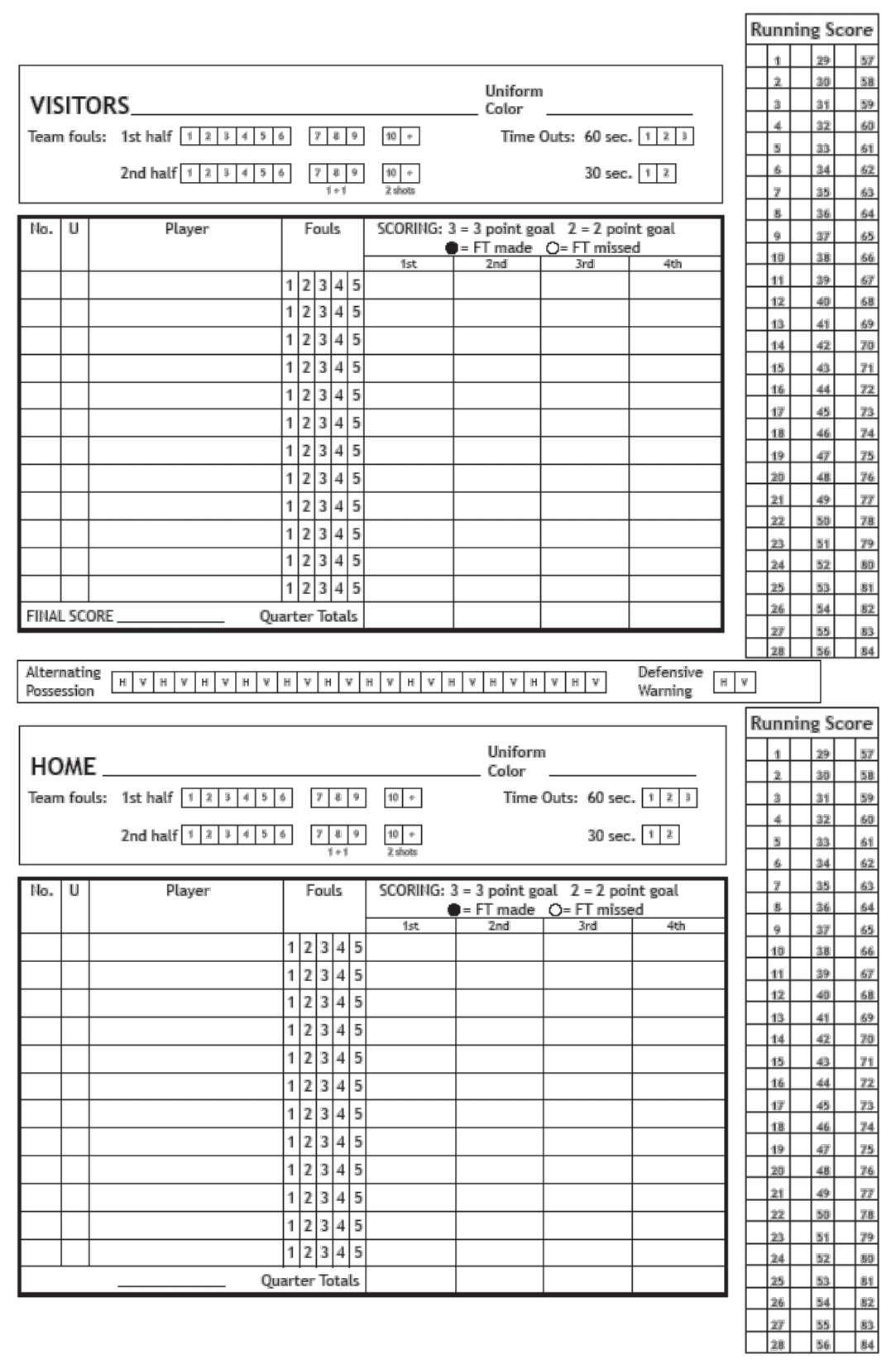 Pdf Printable Pdf Basketball Score Sheet Printable Templates