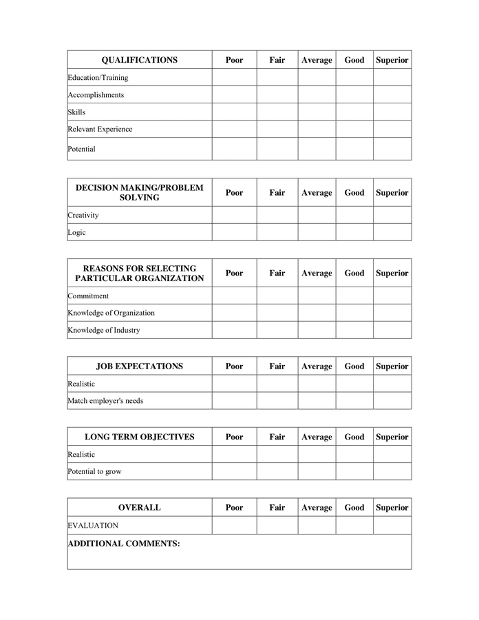 Job Interview Evaluation Form In Word And Pdf Formats Page Of 28304 Hot Sex Picture 3523