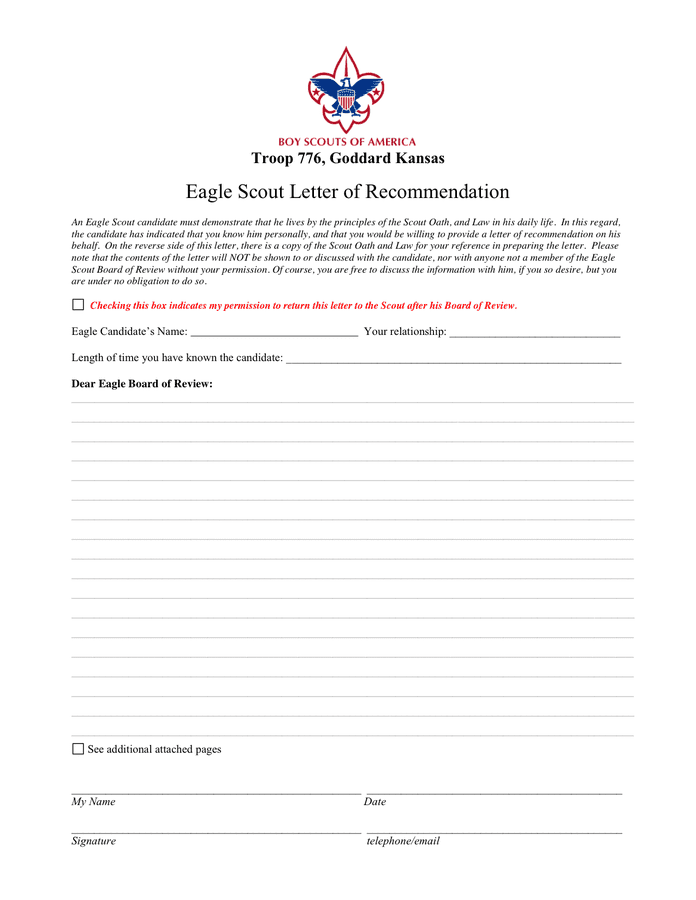 Eagle Scout Letter Template Cover Letter Sample For