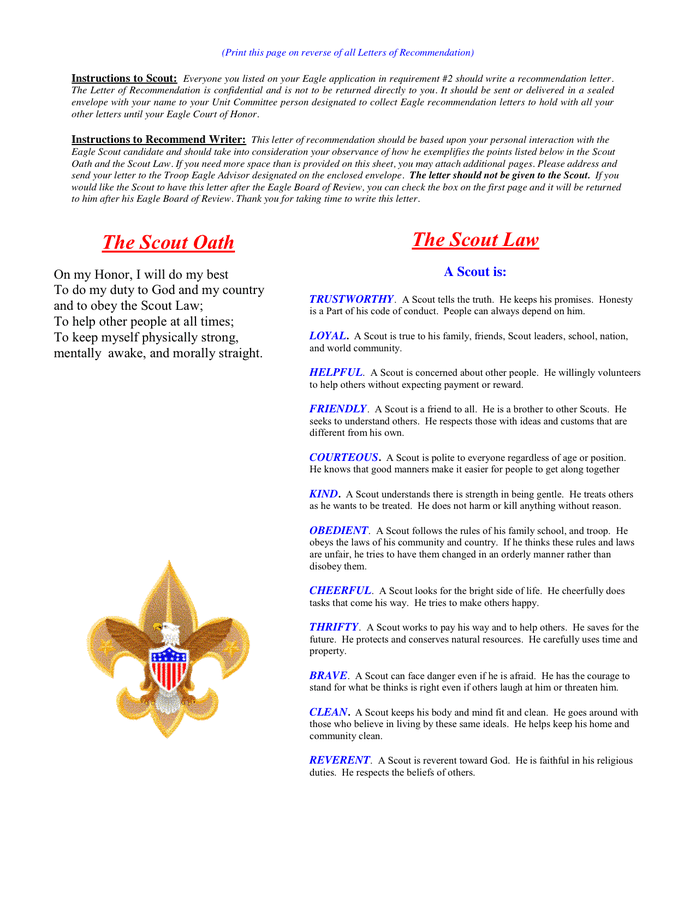 Eagle Scout Recommendation Letter Template