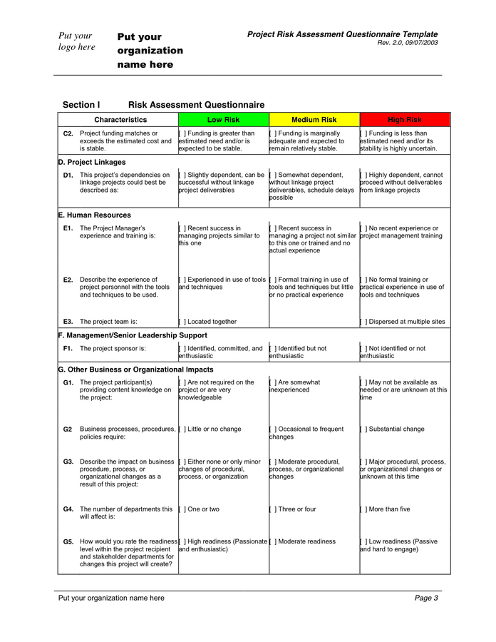 Risk Assessment Questionnaire Template In Word And Pdf Formats Page 3 Of 15 4863