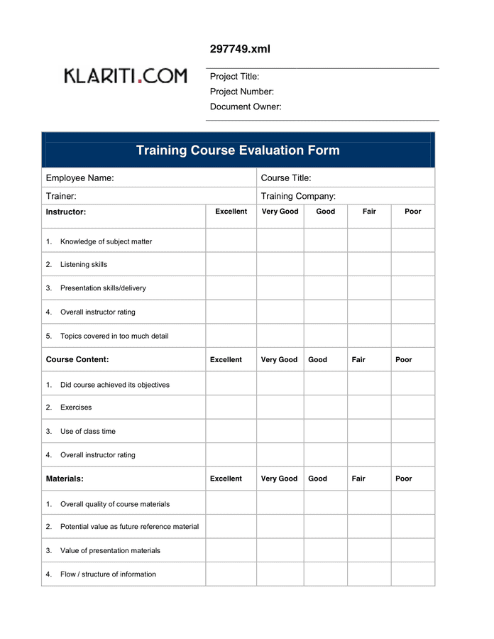 Course Evaluation Form download free documents for PDF, Word and Excel