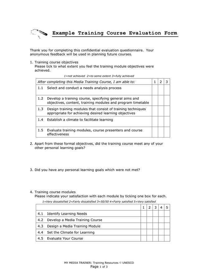 Example Training Course Evaluation Form In Word And Pdf Formats