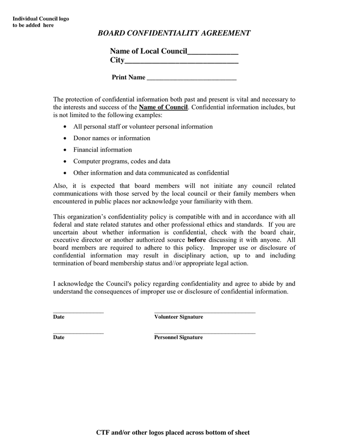 Confidentiality agreement in Word and Pdf formats