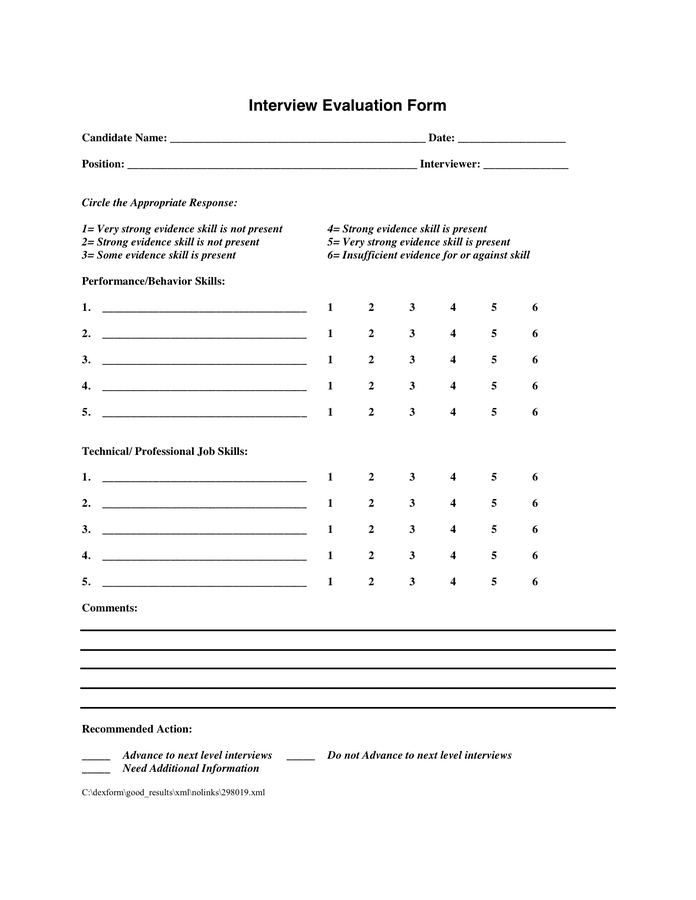 Interview Evaluation Form In Word And Pdf Formats