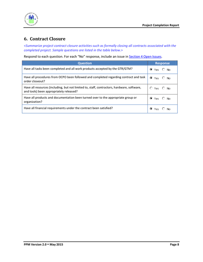 Project Completion Report Template Word