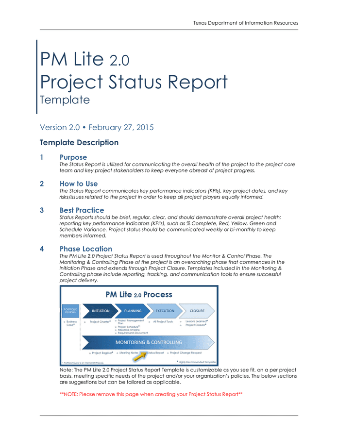 Project Status Report Template In Word And Pdf Formats