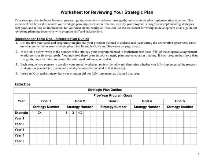 Worksheet For Strategic Plan Review In Word And Pdf Formats