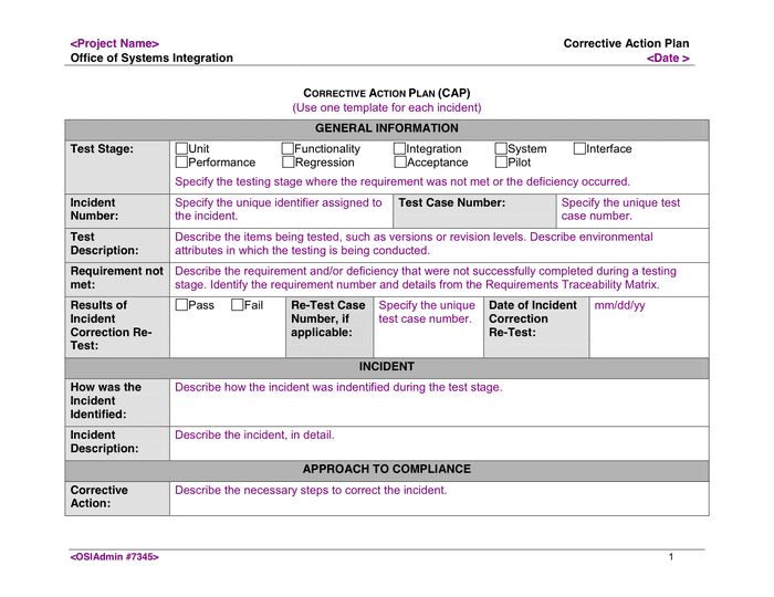 Corrective Action Plan Template In Word And Pdf Formats