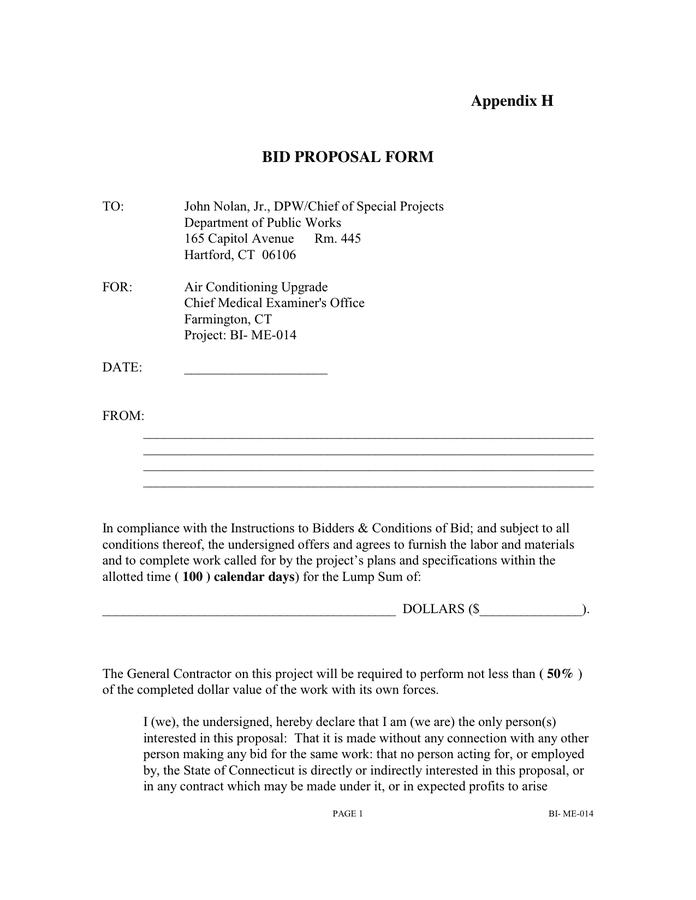 Bid proposal form in Word and Pdf formats