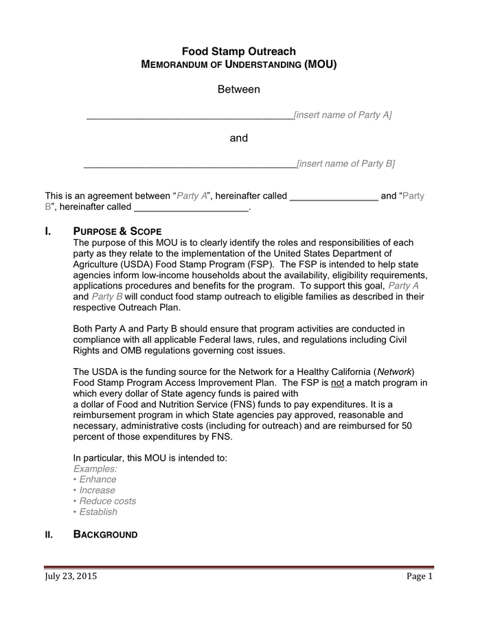 MEMORANDUM OF UNDERSTANDING Template In Word And Pdf Formats