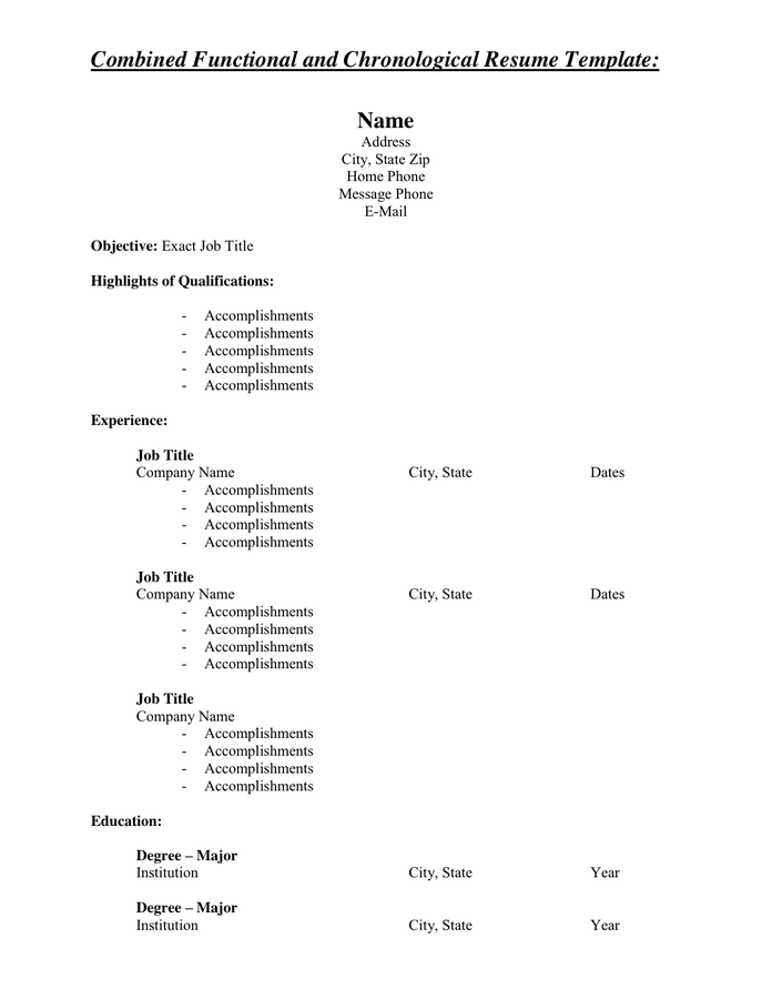 Chronological Resume Template download free documents for PDF, Word