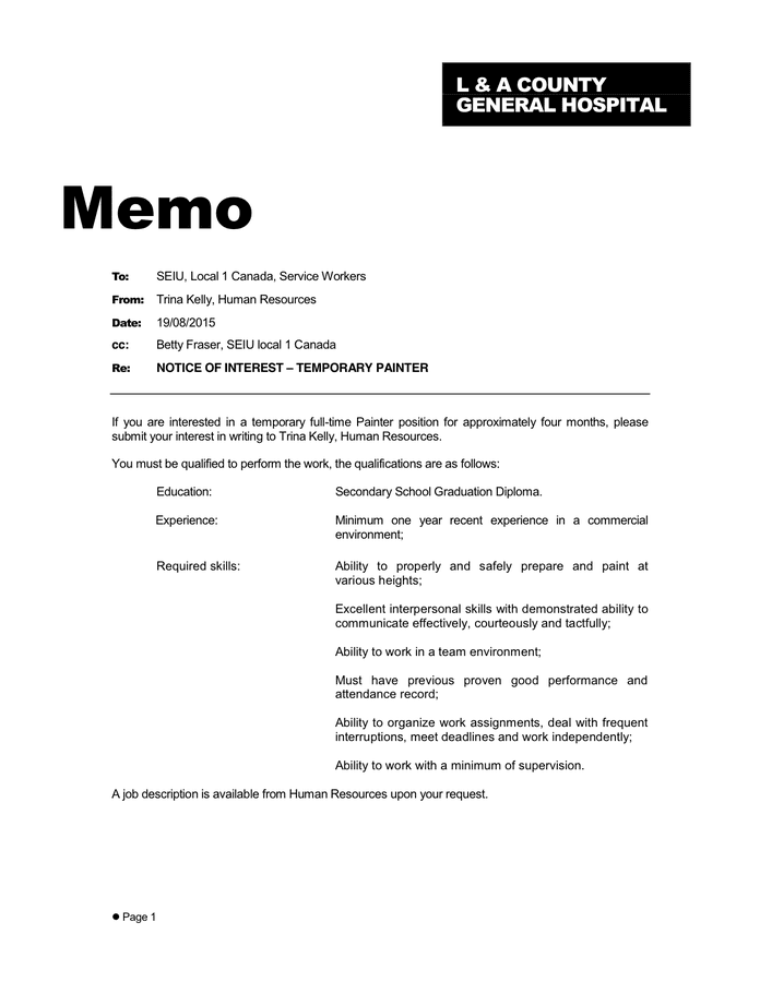 Memo Sample in Word and Pdf formats