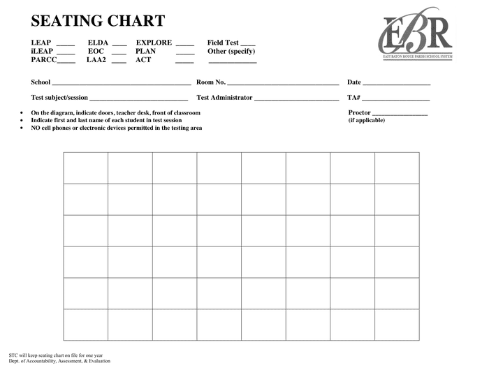 Testing Seating Chart Template