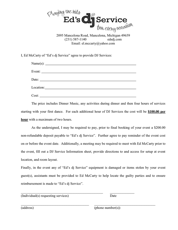 Simple Dj Contract Template
