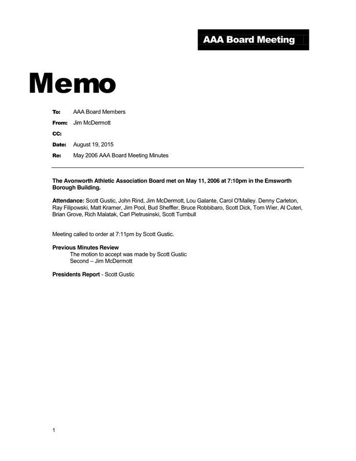 Professional Memo in Word and Pdf formats