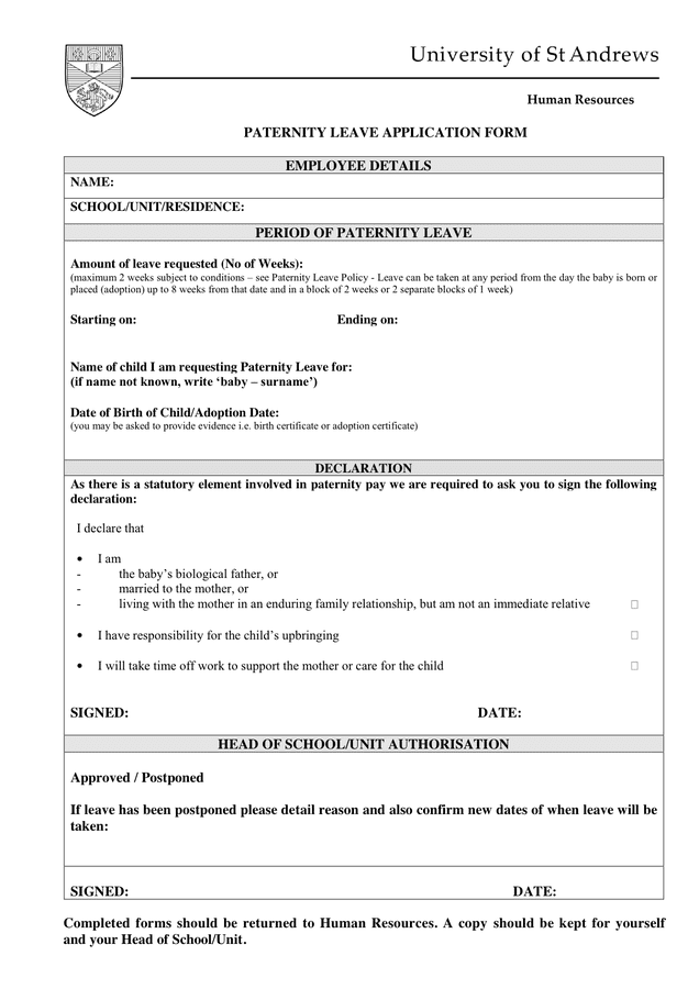 APPLICATION FOR PARENTAL LEAVE FORM In Word And Pdf Formats