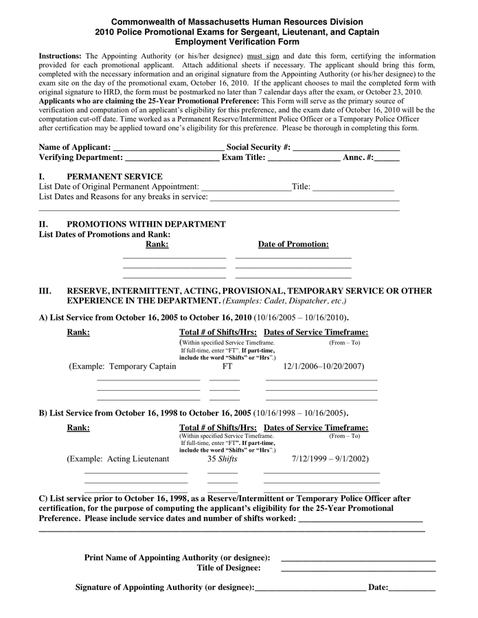 Employment Verification Form In Word And Pdf Formats 3775