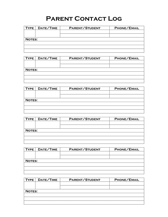 Parent Contact Log In Word And Pdf Formats