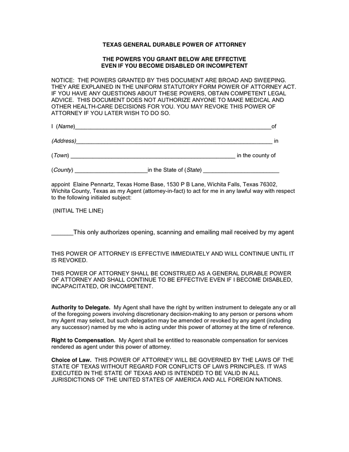Free Printable Durable General Power Of Attorney Form