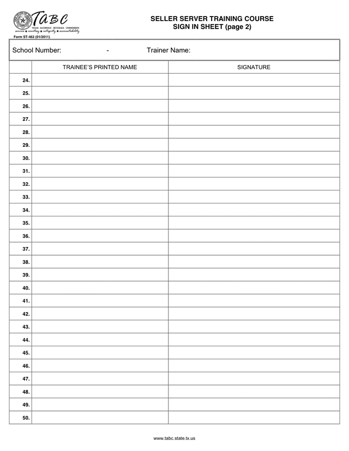 Course Sign In Sheet in Word and Pdf formats - page 2 of 2 Course Sign In Sheet in Word and Pdf formats - page 2 of 2