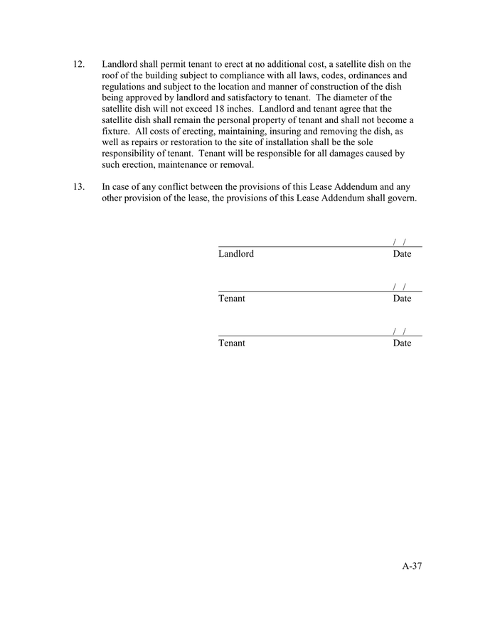 COMMERCIAL LEASE RIDER in Word and Pdf formats page 3 of 3