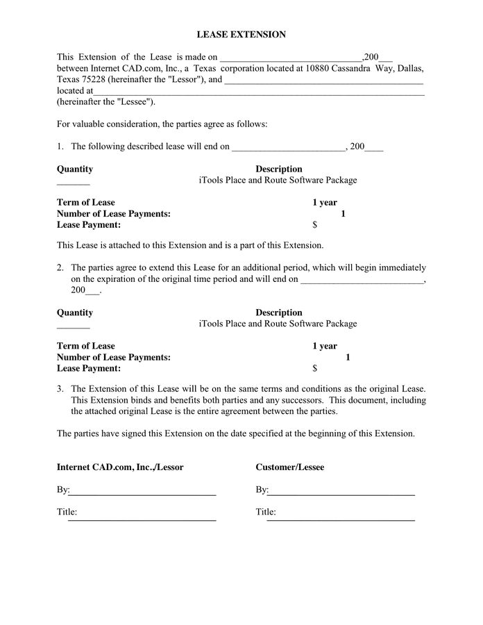 LEASE EXTENSION Template In Word And Pdf Formats