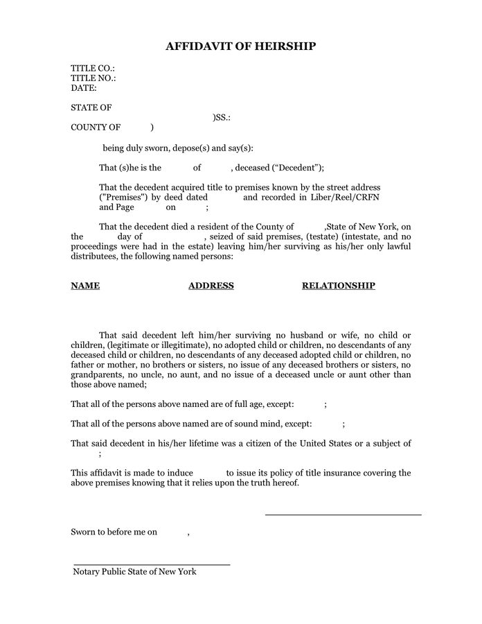 Affidavit Of Heirship Form In Word And Pdf Formats 2254