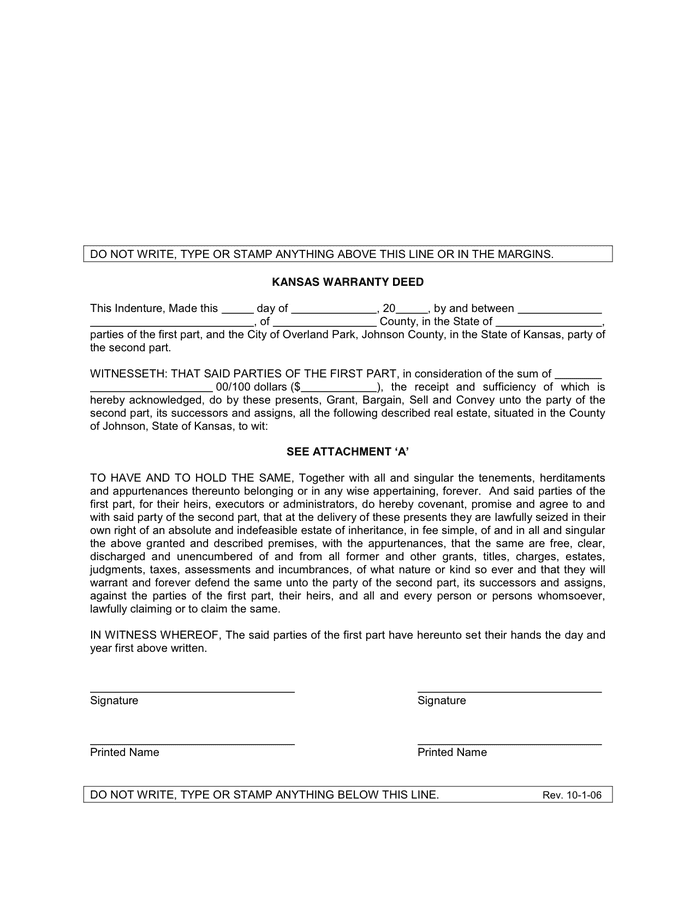 KANSAS WARRANTY DEED In Word And Pdf Formats