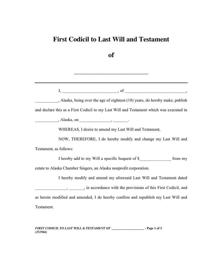 First Codicil to Last Will and Testament in Word and Pdf formats