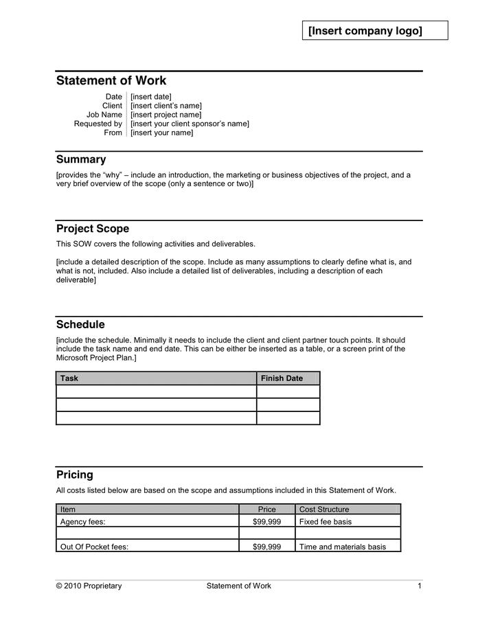 Free Statement Of Work Template Word
