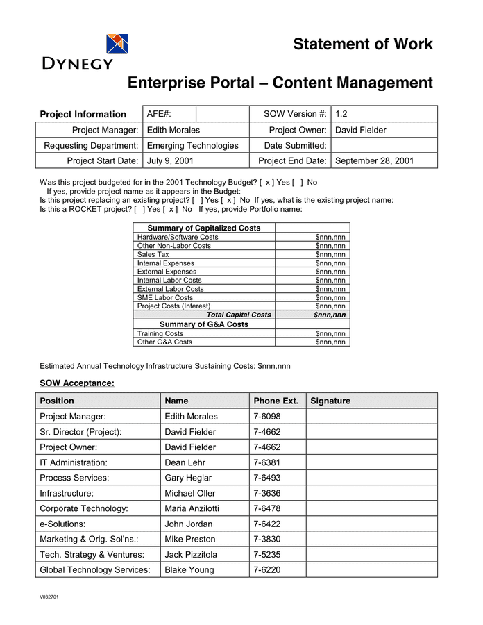 Statement of Work Template download free documents for PDF, Word and