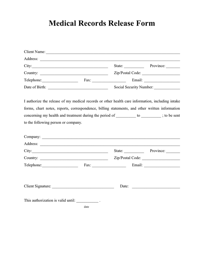 Medical Documentation Release Form In Word And Pdf Formats